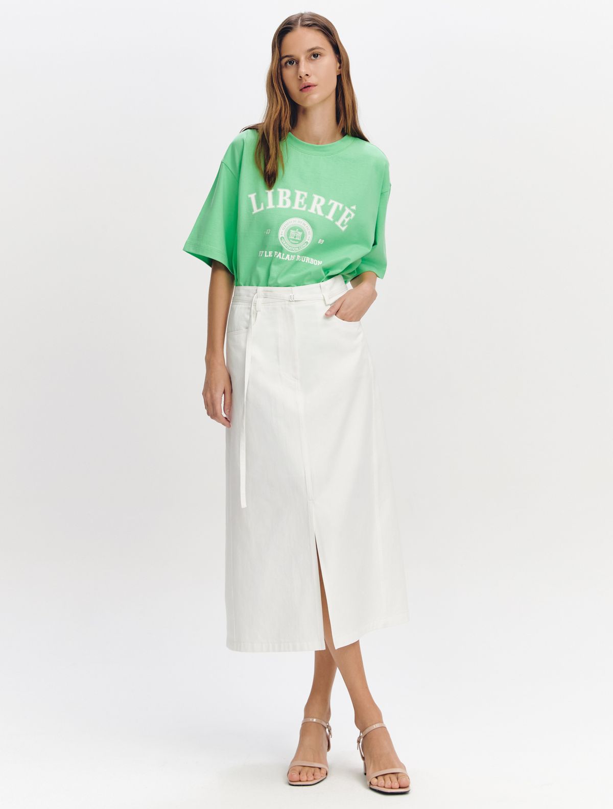 그레이데시온(GRAYDATION) Belted Slit Semi A-line Skirt OFF WHITE