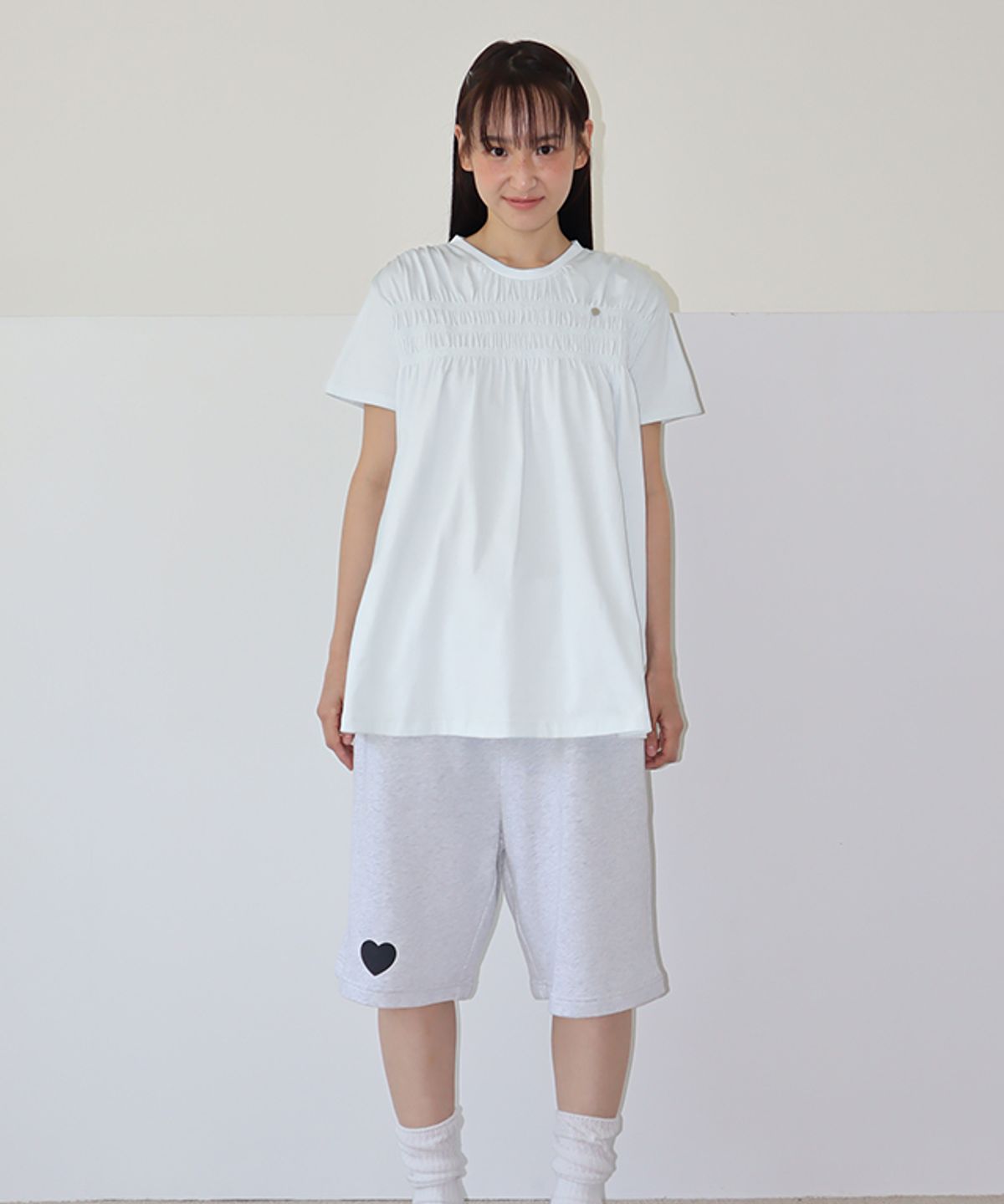론론(RONRON) SMOKED FLARE T SHIRT WHITE
