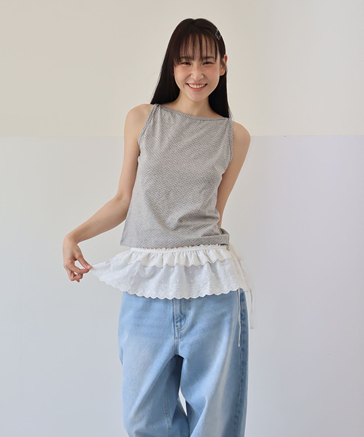 론론(RONRON) DOT BOATNECK SLEEVELESS GREY