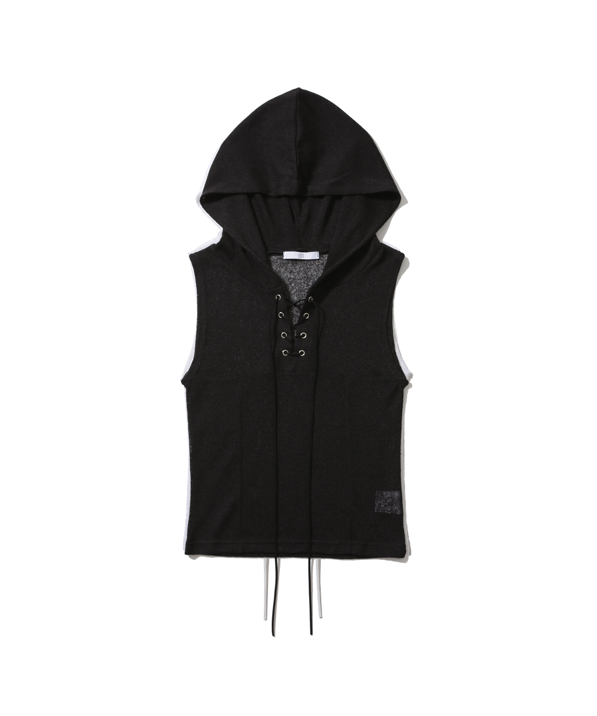 어니브(ANIV) SEE-THROUGH EYELET SLEEVELESS HOODED BLACK