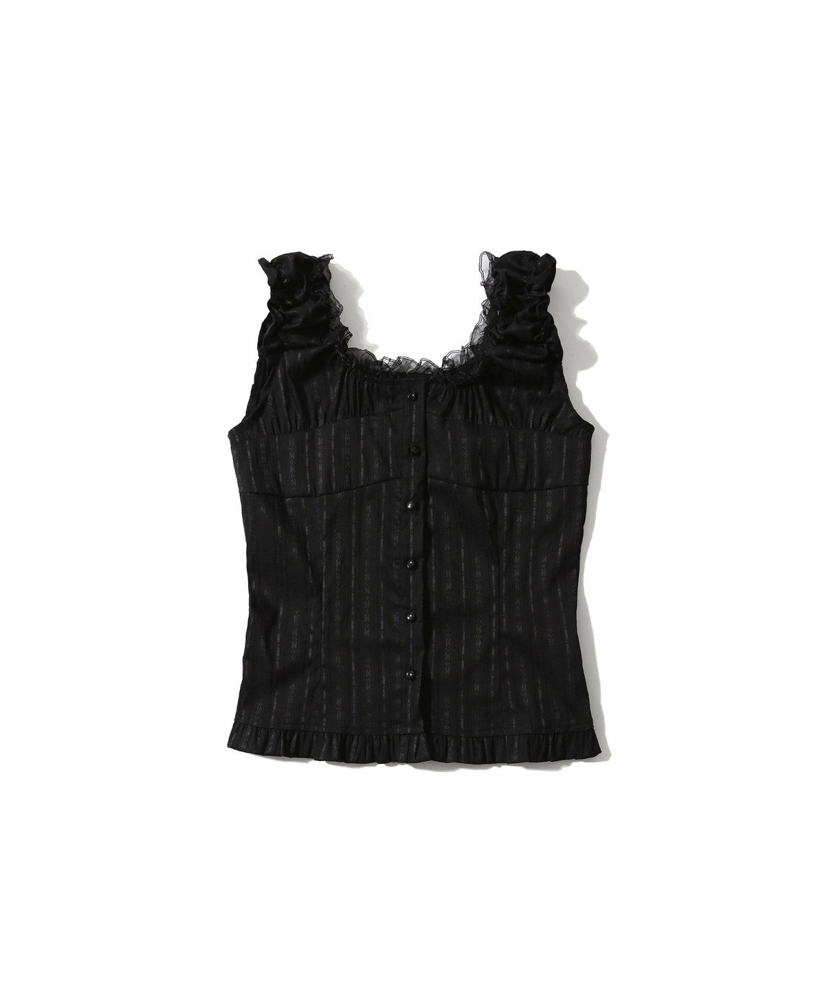 어니브(ANIV) FRILL SHORT RUFFLE BLOUSE BLACK