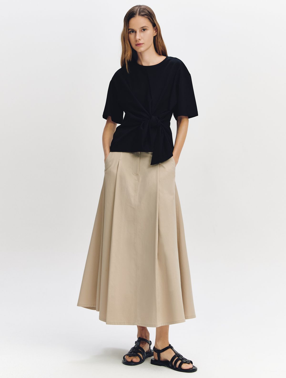 그레이데시온(GRAYDATION) One Tuck Flare Skirt BEIGE