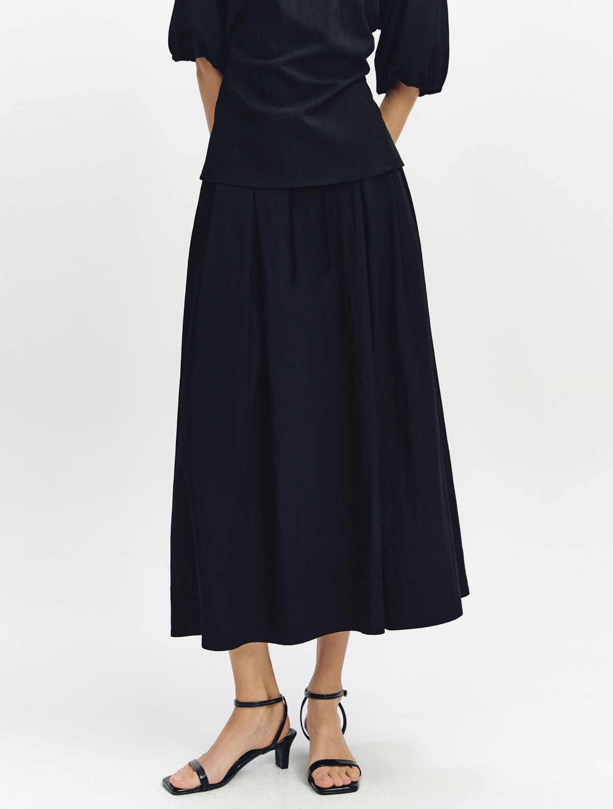 그레이데시온(GRAYDATION) Back Banded Flare Skirt BLACK