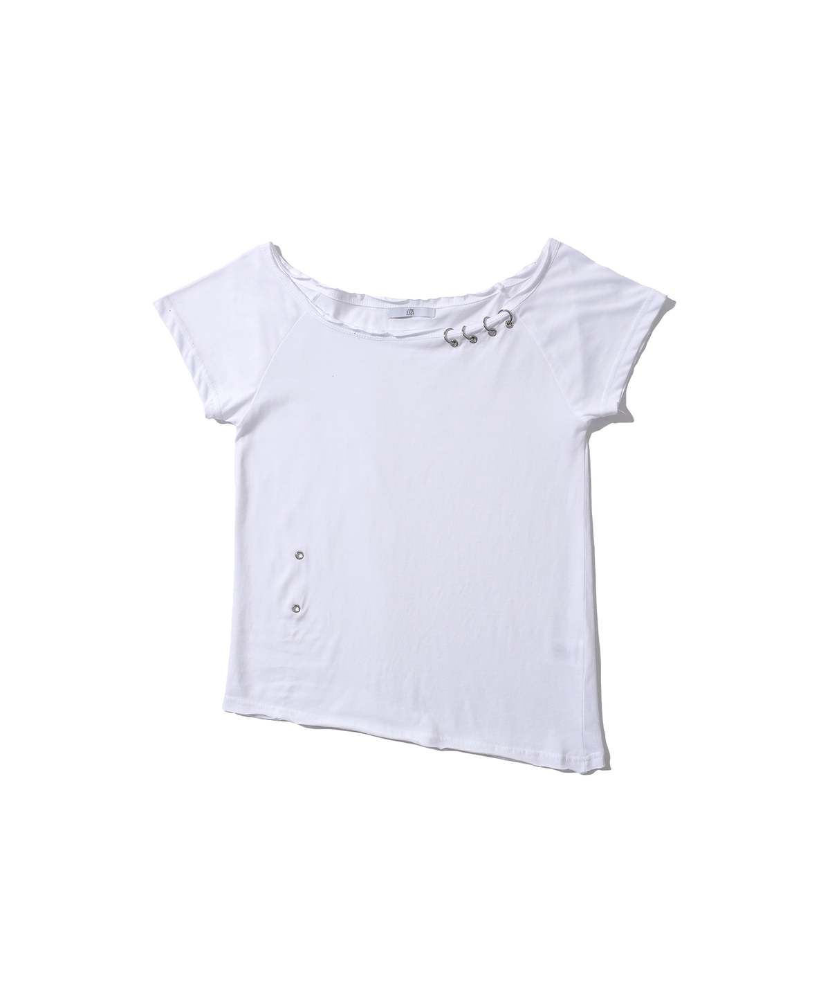 어니브(ANIV) UNBALANCE PIERCING EYELET T-SHIRT WHITE
