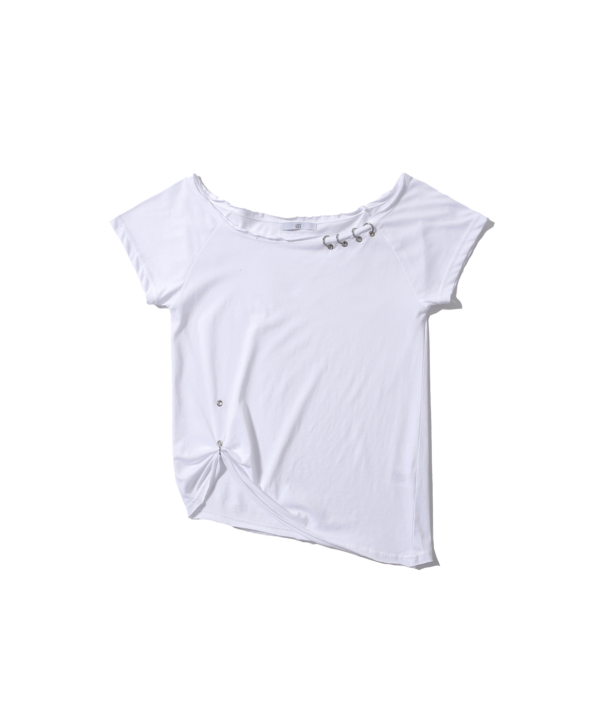 어니브(ANIV) UNBALANCE PIERCING EYELET T-SHIRT WHITE