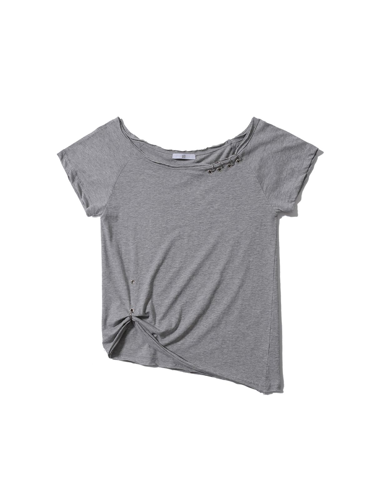 어니브(ANIV) UNBALANCE PIERCING EYELET T-SHIRT GRAY