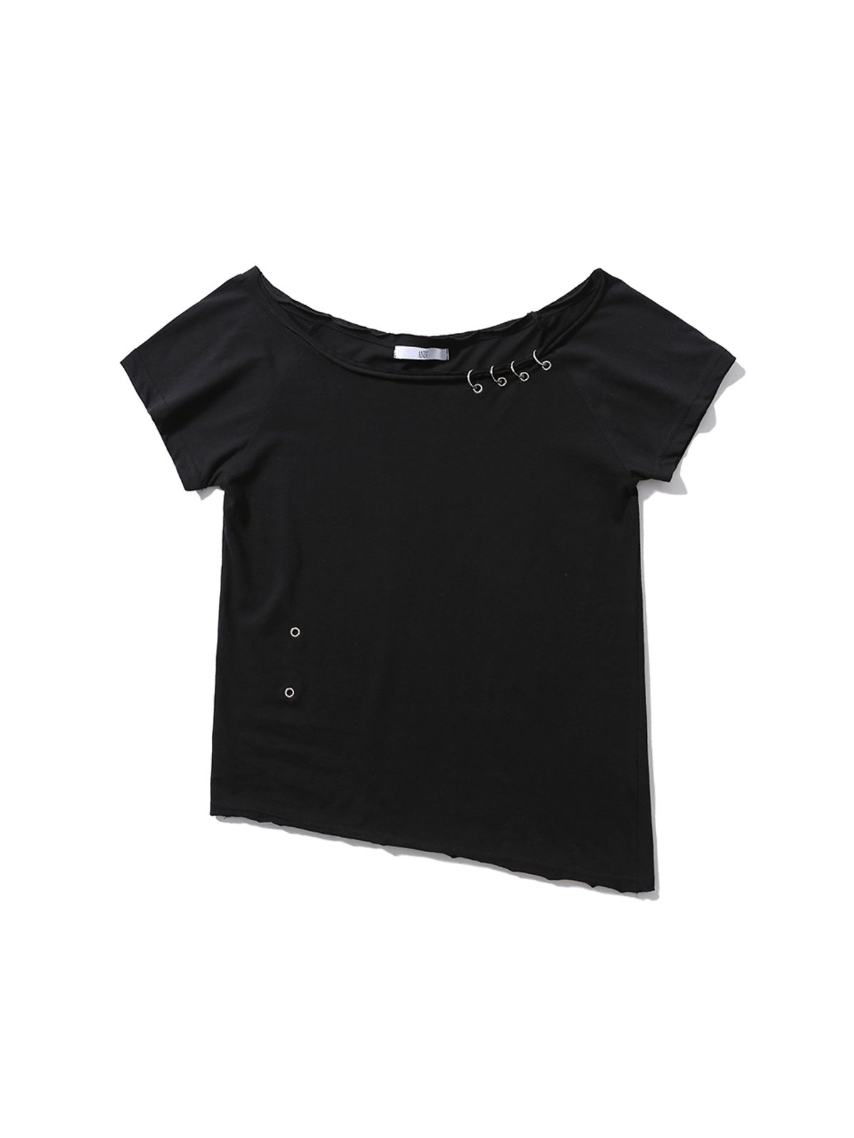어니브(ANIV) UNBALANCE PIERCING EYELET T-SHIRT BLACK