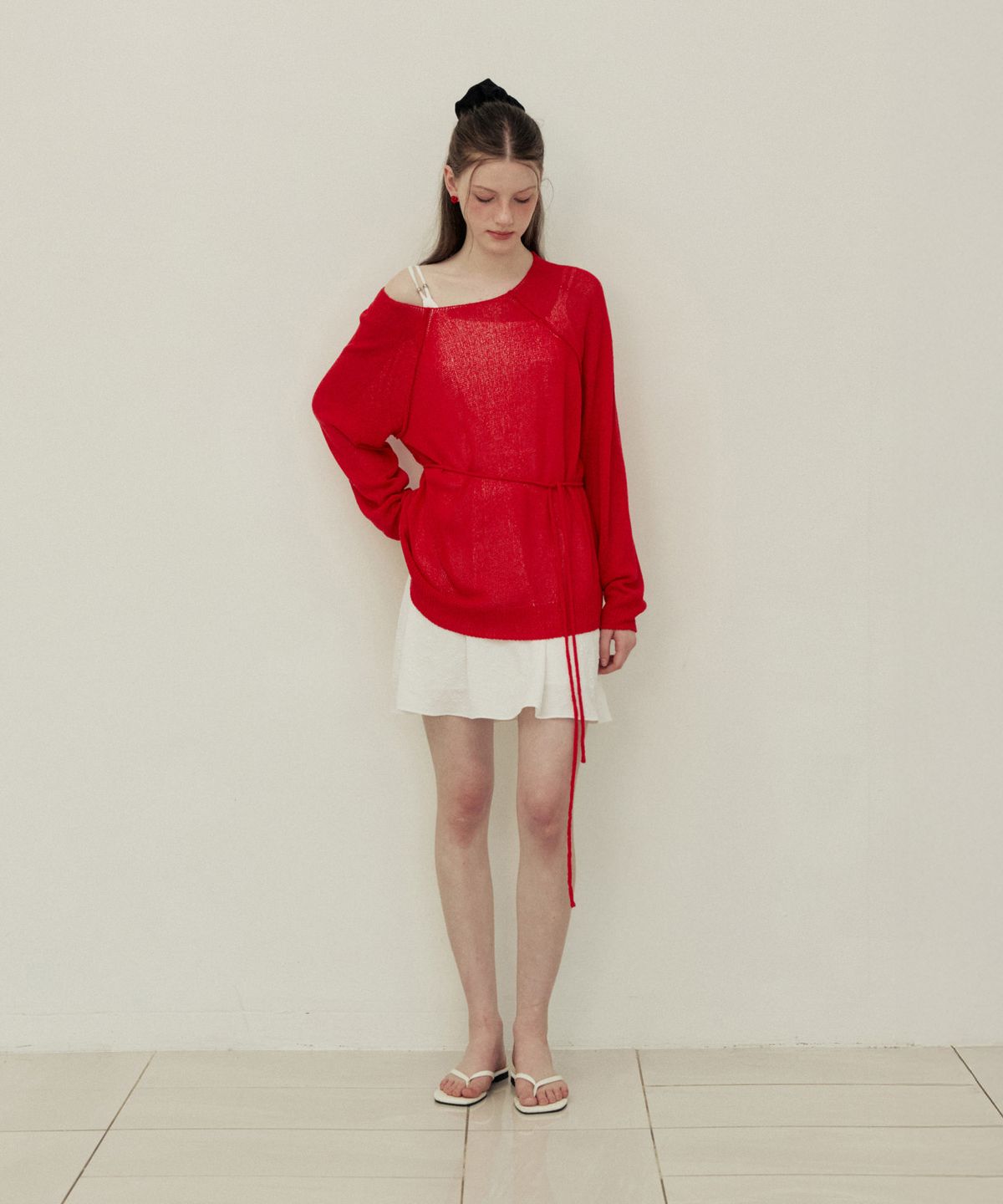 어다울(ADAUL) Loose fit long sleeve summer knit - red