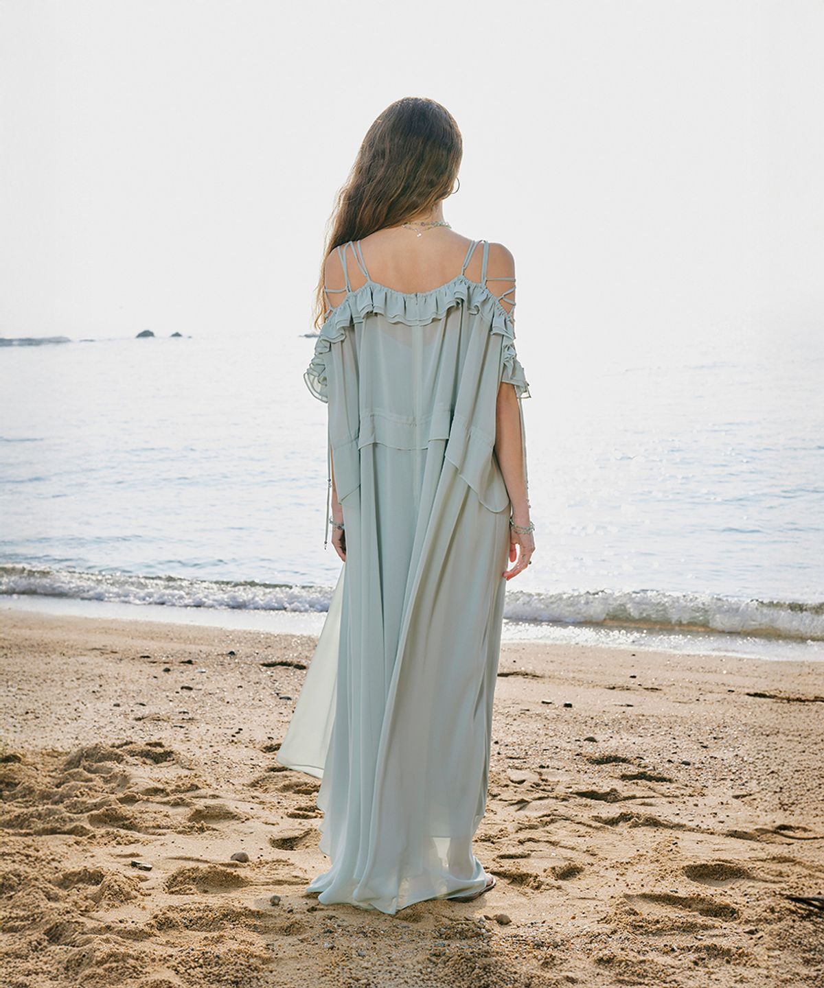 아이스가든에이오공팔(ICE GARDEN A.508) Off-shoulder chiffon dress_Seafoam Green
