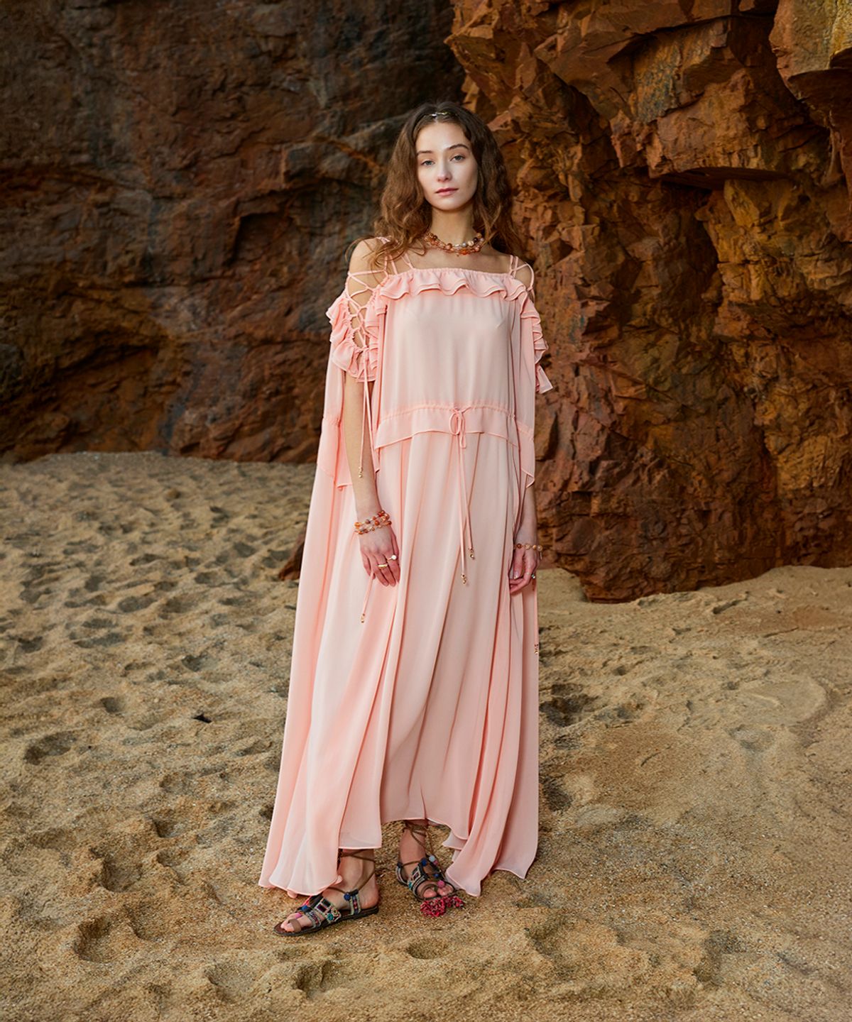 아이스가든에이오공팔(ICE GARDEN A.508) Off-shoulder chiffon dress_Peach cream