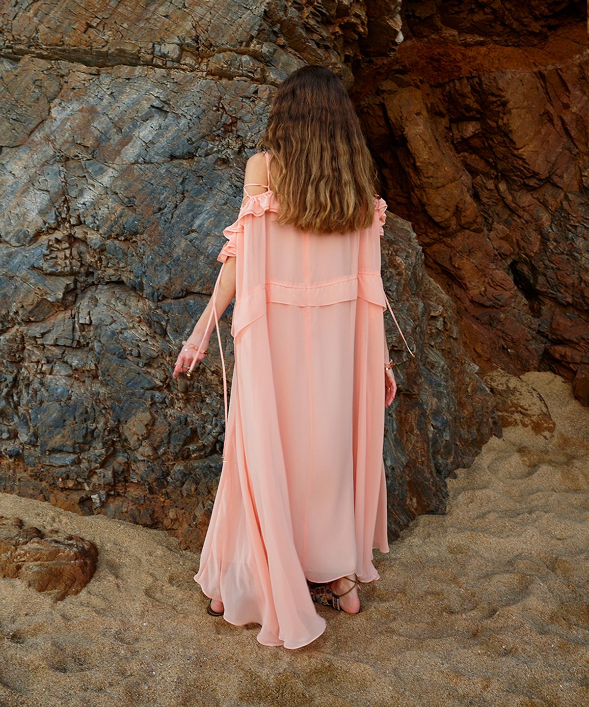 아이스가든에이오공팔(ICE GARDEN A.508) Off-shoulder chiffon dress_Peach cream