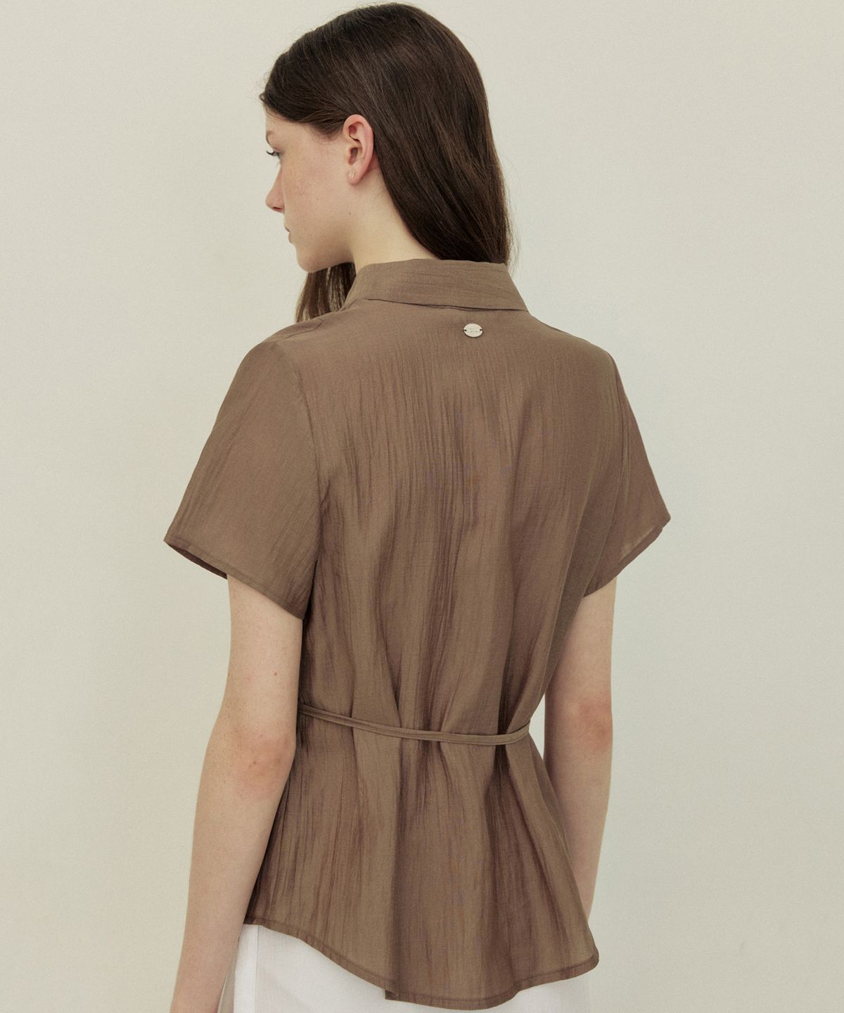 어다울(ADAUL) See through sheer belt shirt - ash brown
