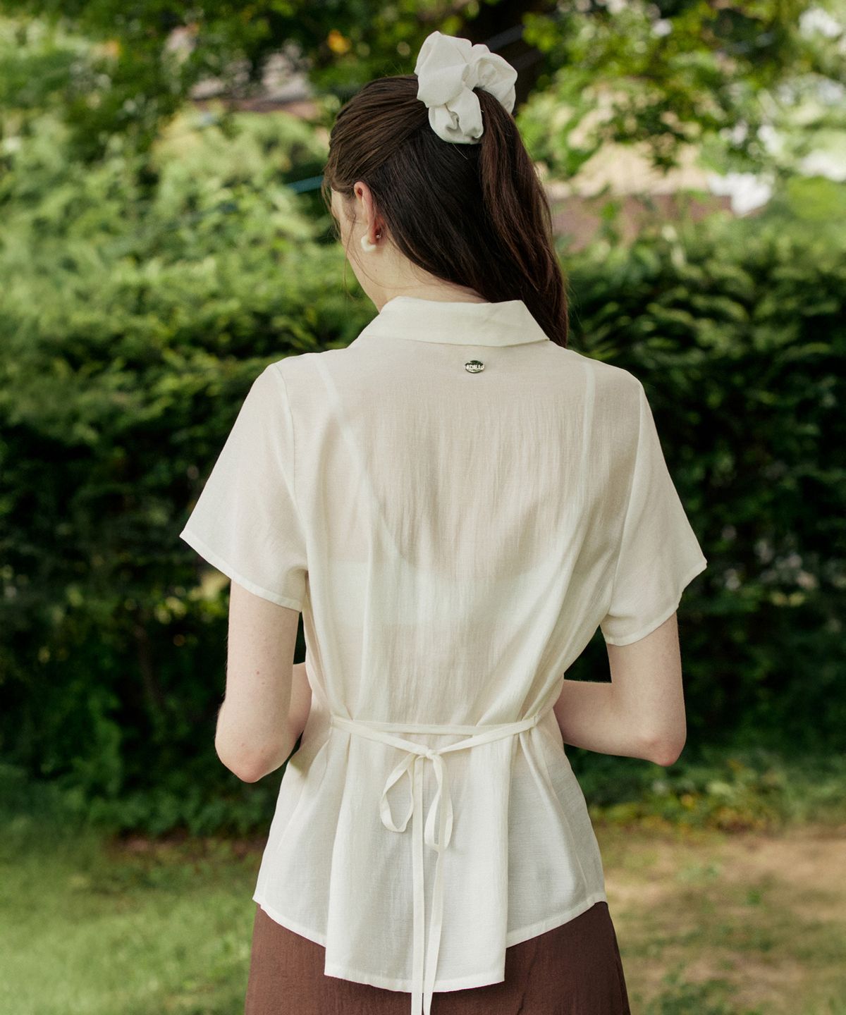 어다울(ADAUL) See through sheer belt shirt - ivory