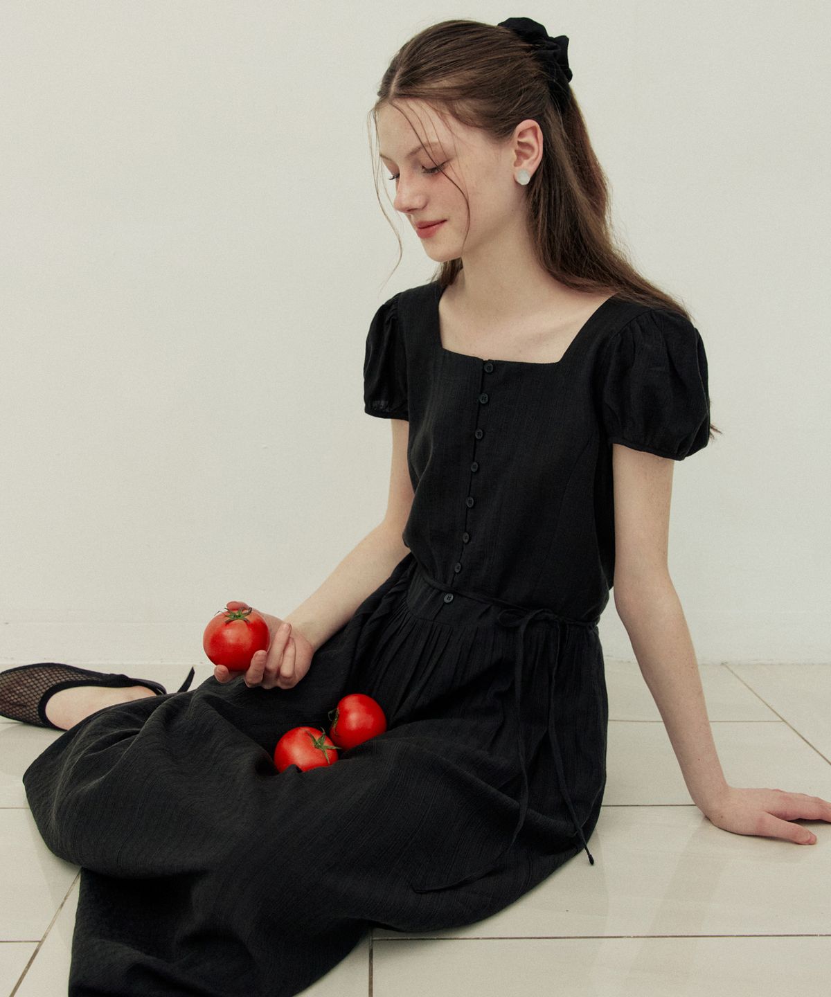어다울(ADAUL) See through choker law rise long dress - black