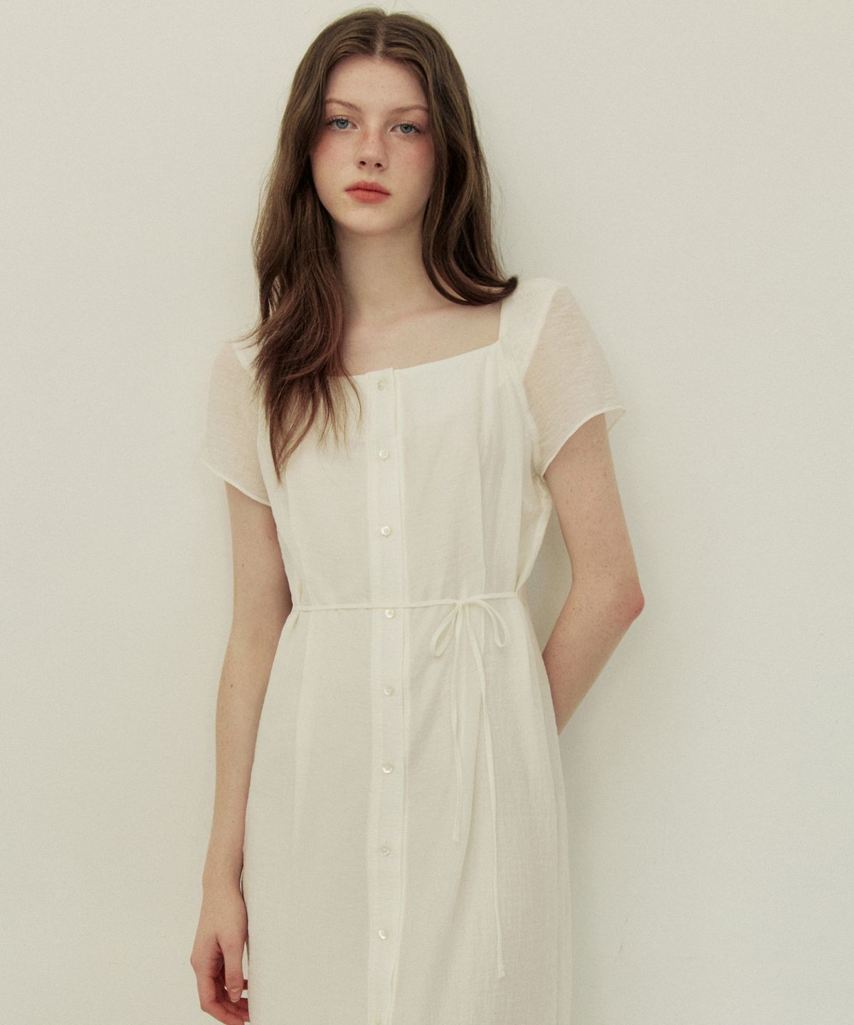 어다울(ADAUL) Square neck slim long dress - ivory