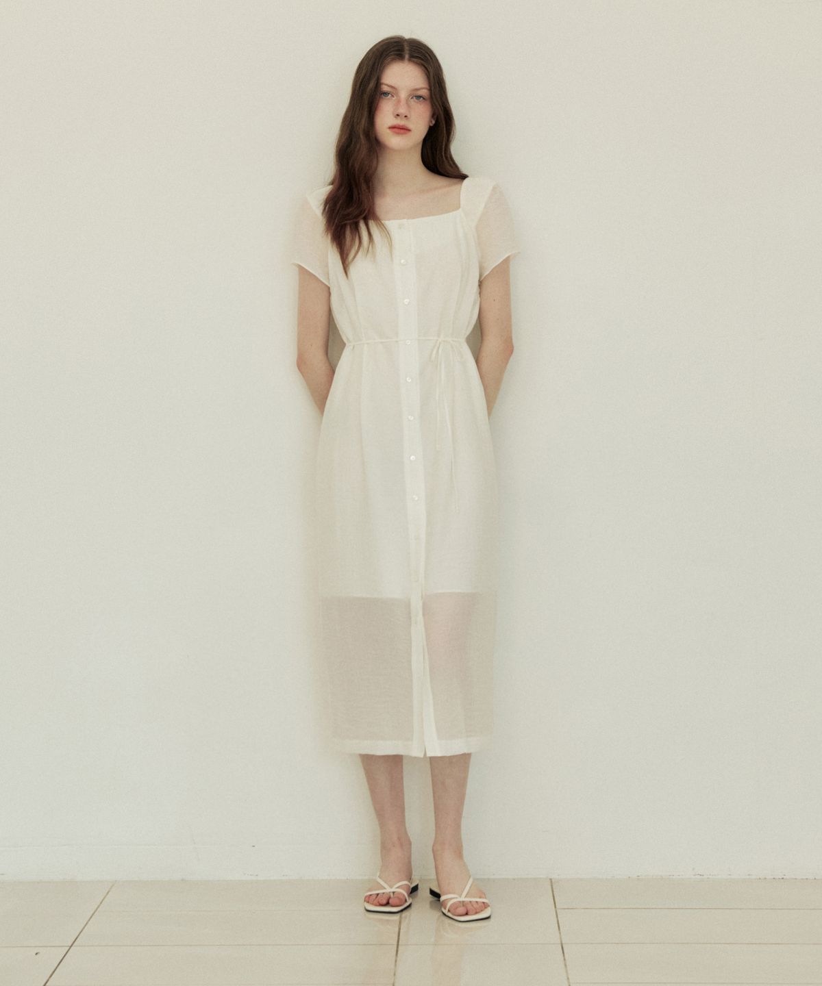 어다울(ADAUL) Square neck slim long dress - ivory