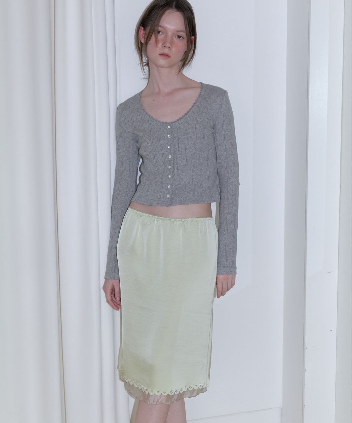 앤테(AENTE) Flower satin skirt - Green