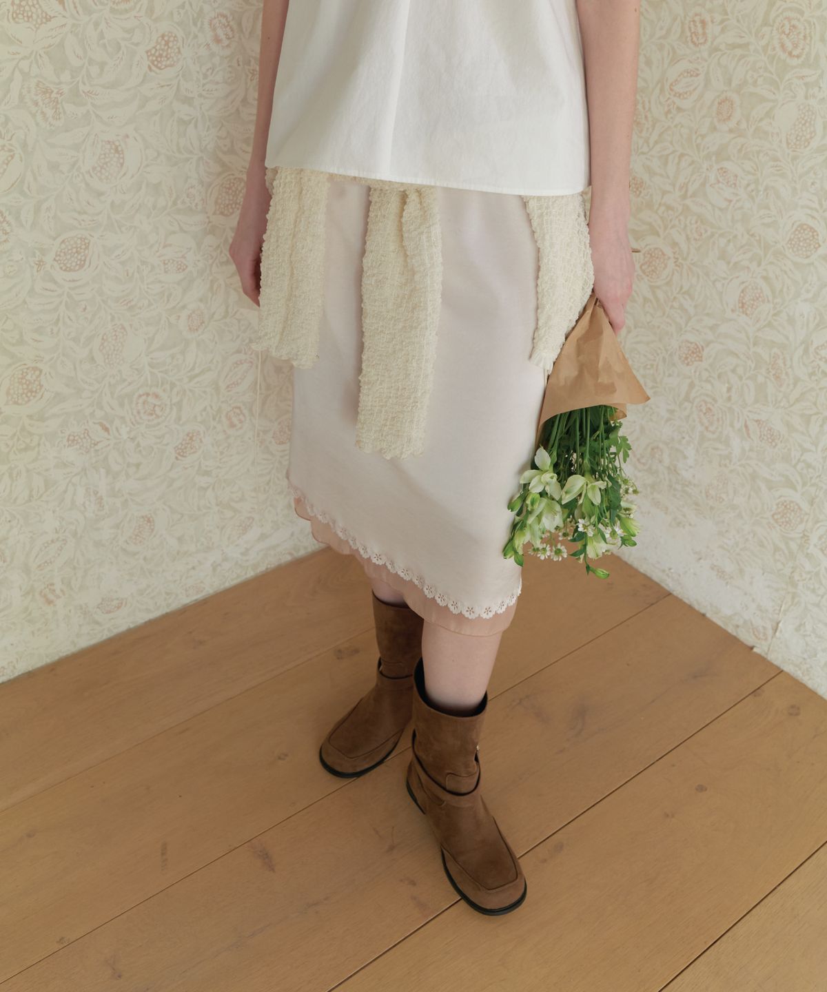 앤테(AENTE) Flower satin skirt - Pink