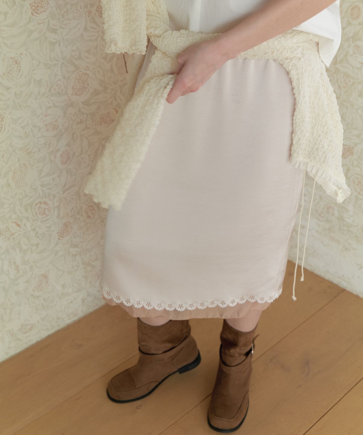 앤테(AENTE) Flower satin skirt - Pink