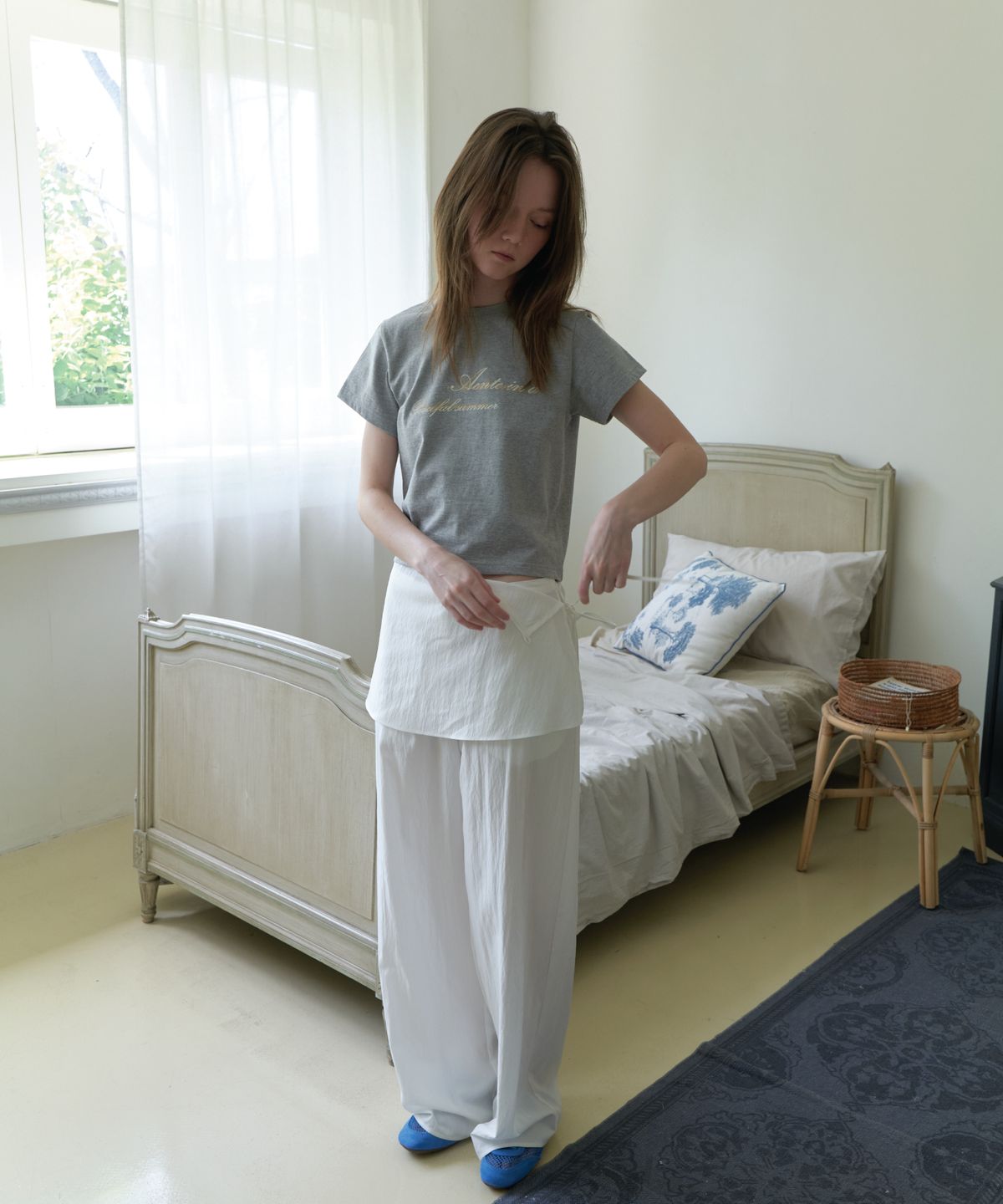 앤테(AENTE) Sheer wide pants- Ivory