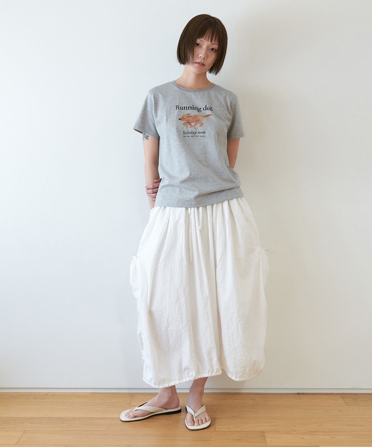 스텝어라운드(STEP AROUND) Seersucker balloon cargo skirt_WHITE
