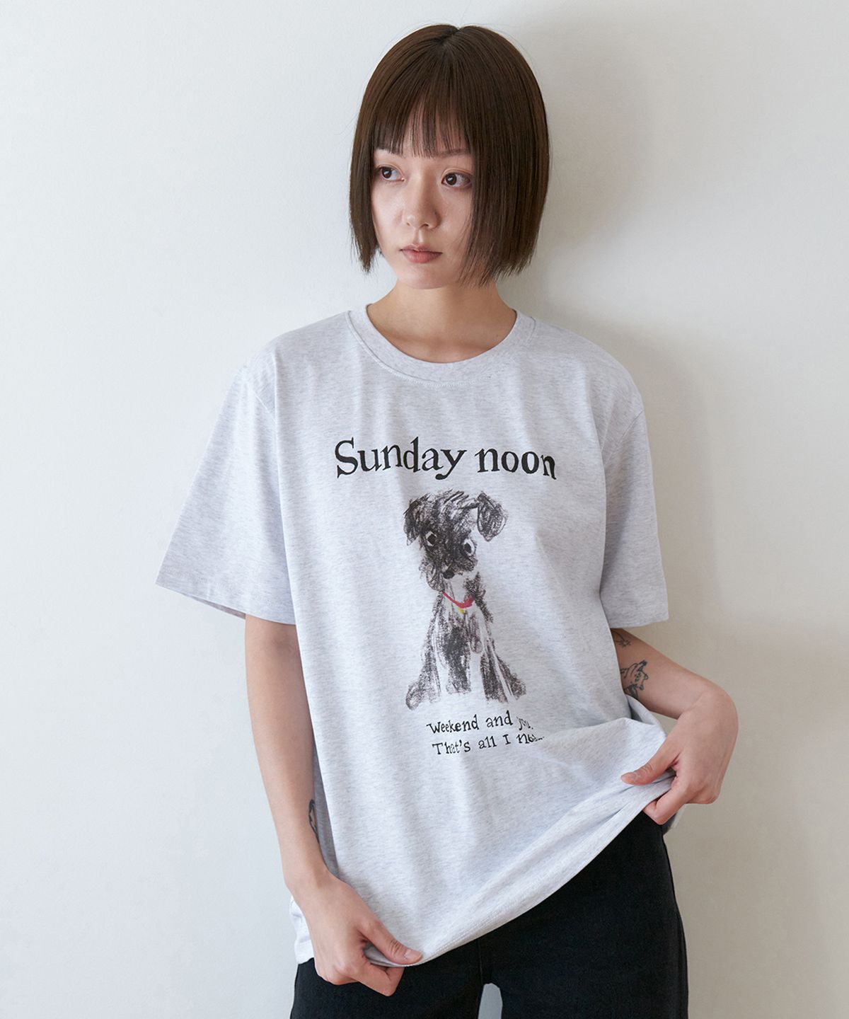 스텝어라운드(STEP AROUND) Sunday noon print T-shirts_LIGHT GREY