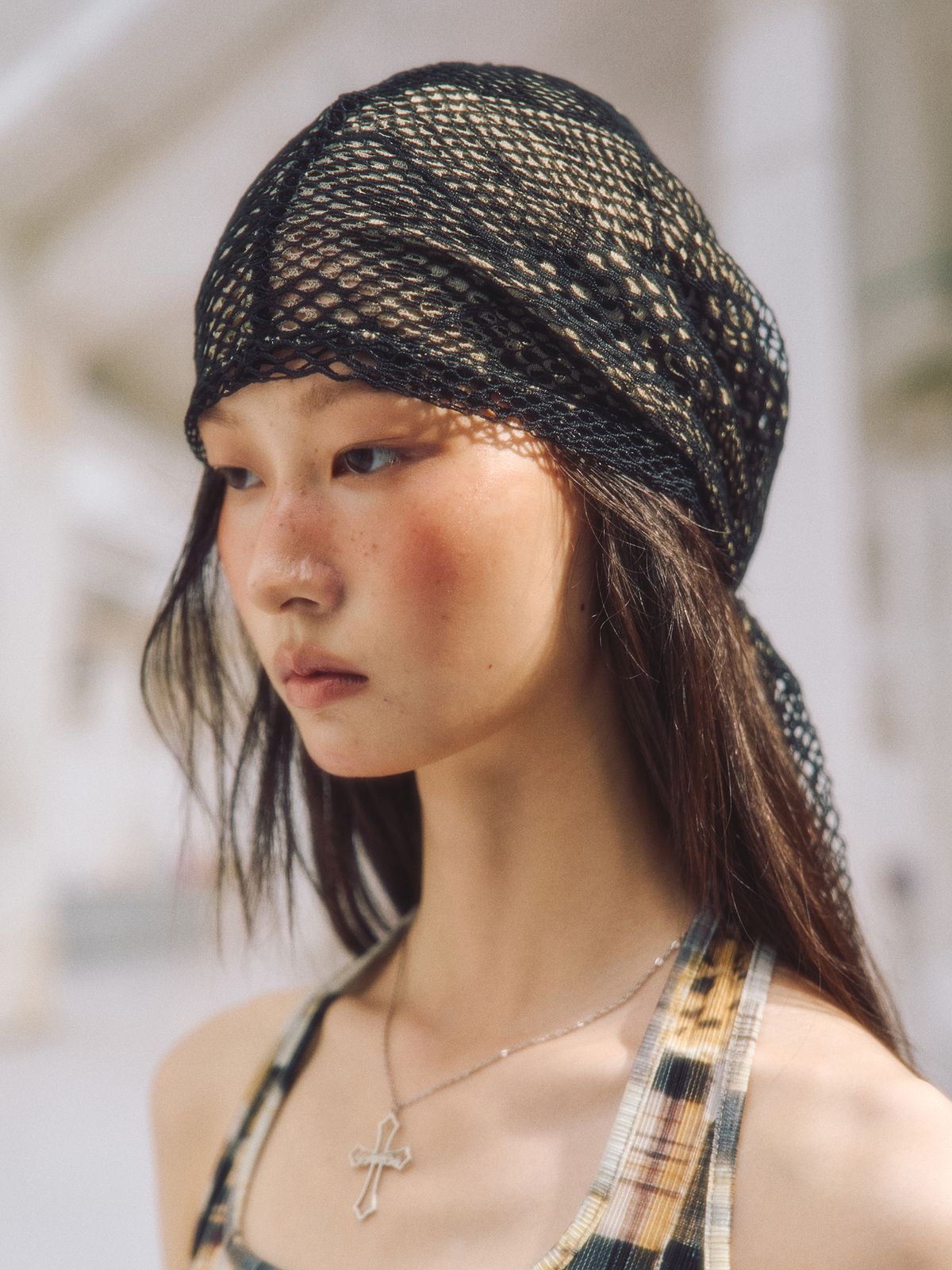 솜속(SOMSOC) LACE PATCH MESH DURAG_BLACK