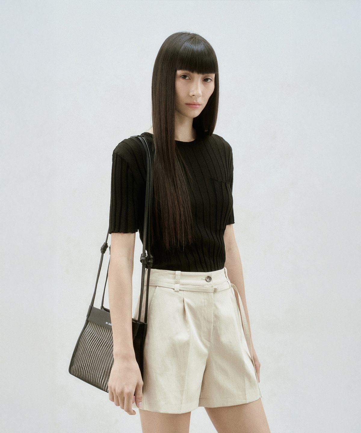 리이(RE RHEE) LEATHER MESH SHOULDER BAG
