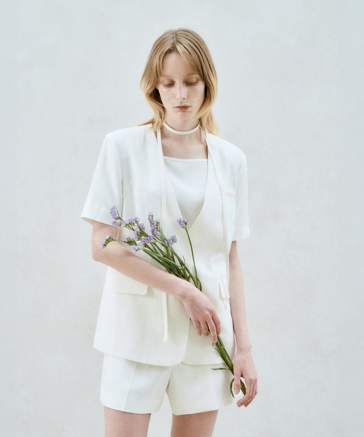 리이(RE RHEE) LINEN BLND COLLARLESS JACKET