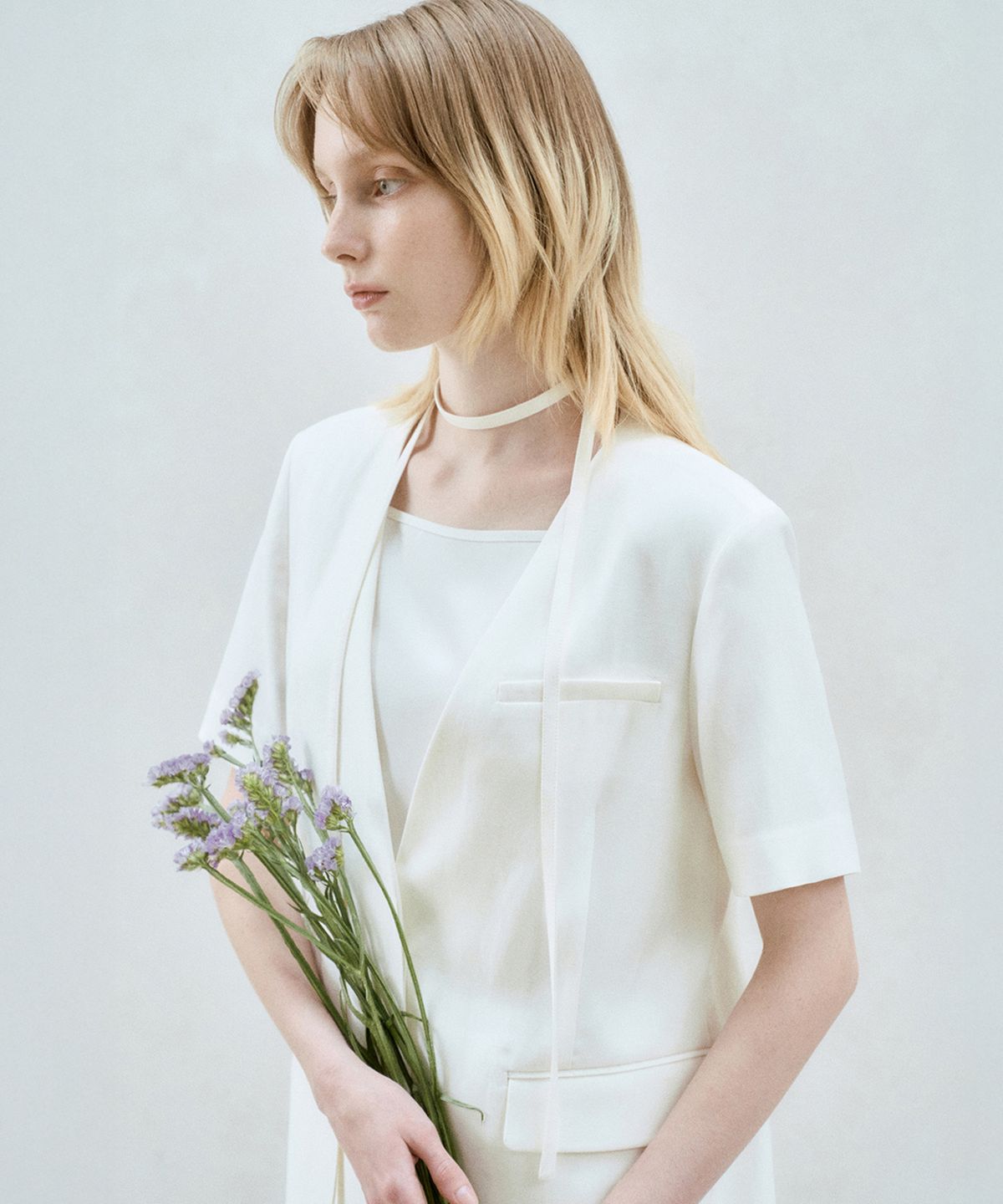 리이(RE RHEE) LINEN BLND COLLARLESS JACKET