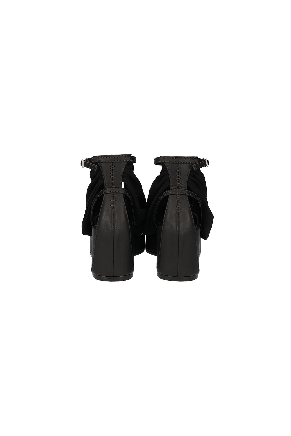 포트리스(4TRESS) DRAPED LEATHER WEDGE SANDALS 02 BLACK