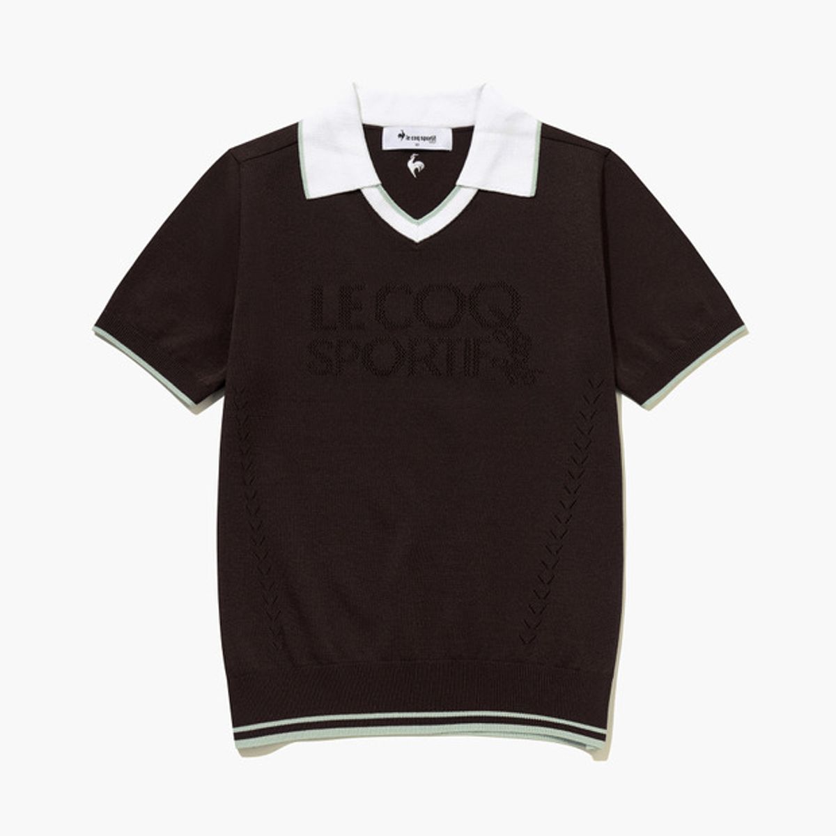 르꼬끄 골프(LECOQ GOLF) 여성 레터링 조직 반팔 카라 스웨터 (GQ322LKP71)