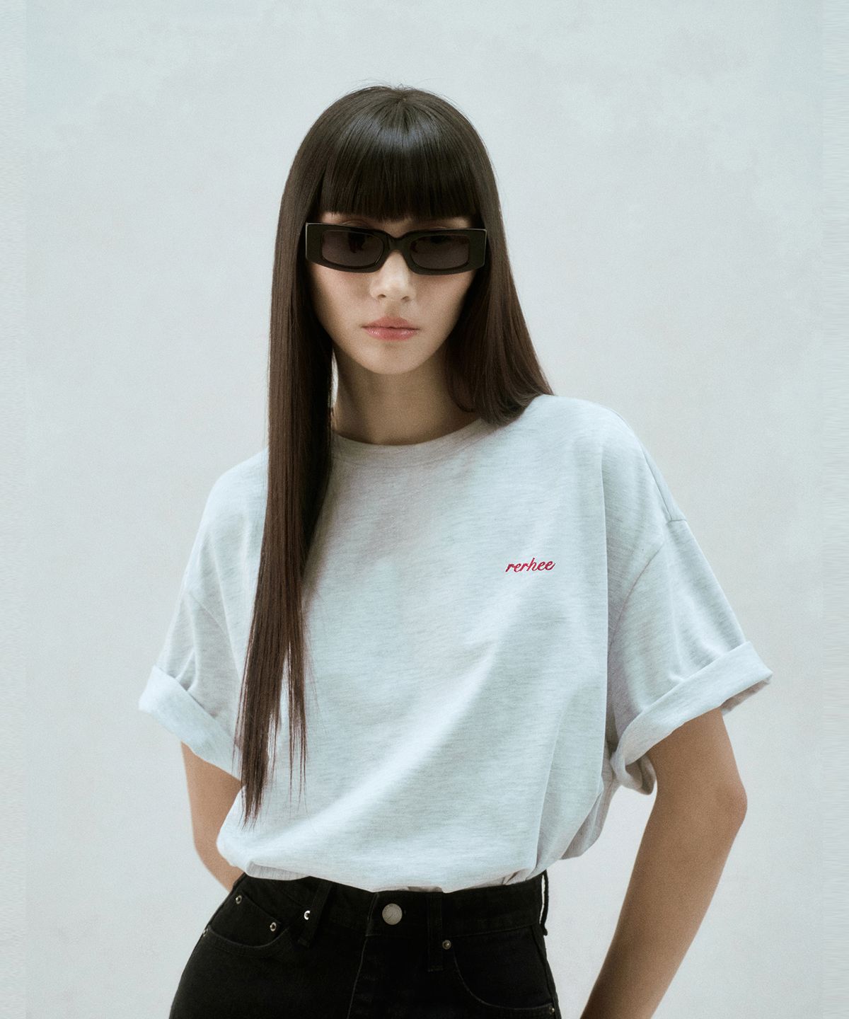 리이(RE RHEE) LOGO BACK OVERSIZED T-SHIRT MELANGE GRAY