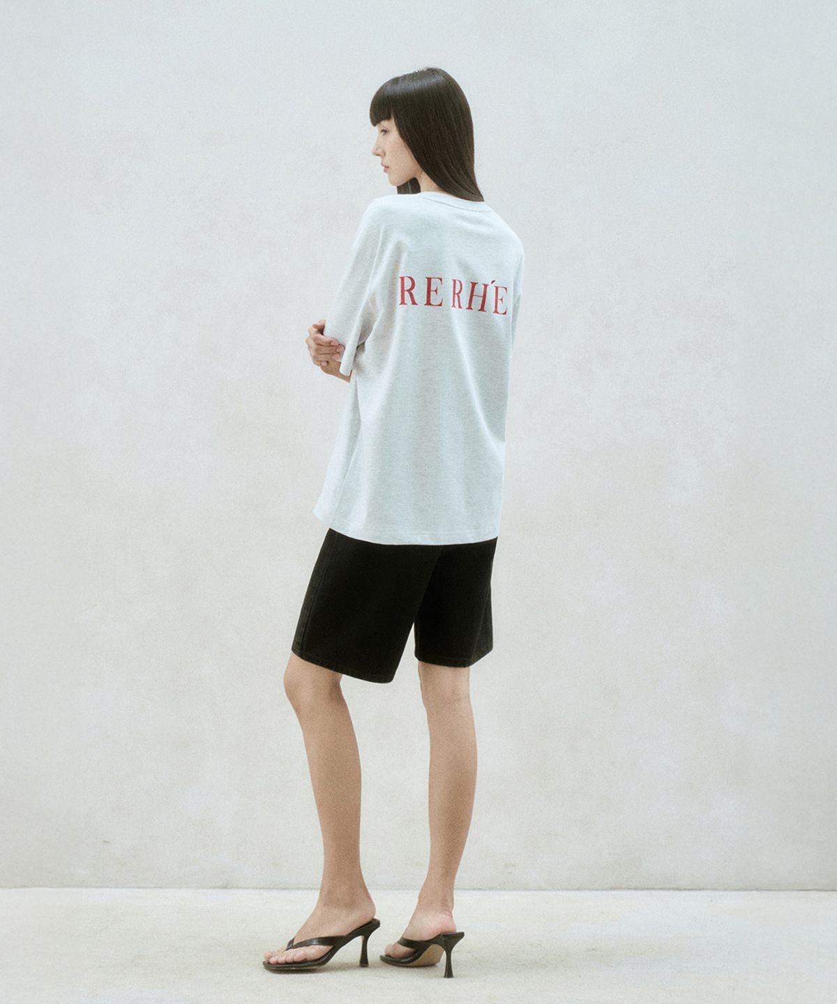 리이(RE RHEE) LOGO BACK OVERSIZED T-SHIRT MELANGE GRAY
