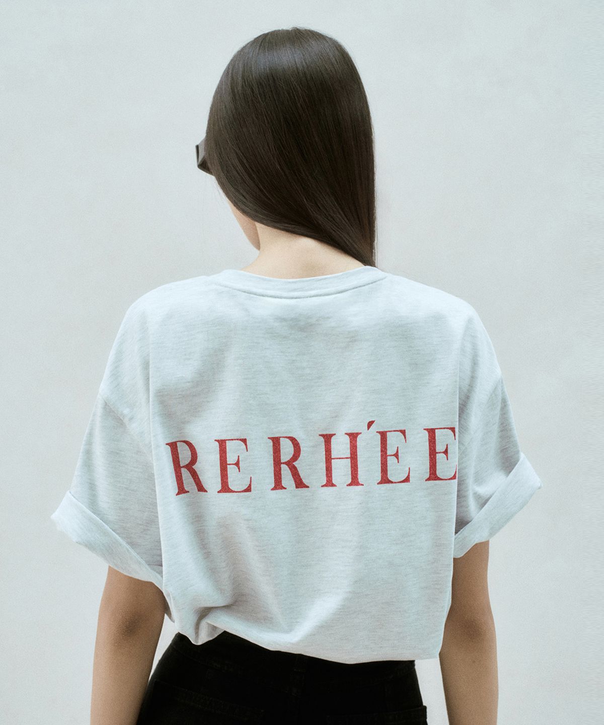 리이(RE RHEE) LOGO BACK OVERSIZED T-SHIRT MELANGE GRAY
