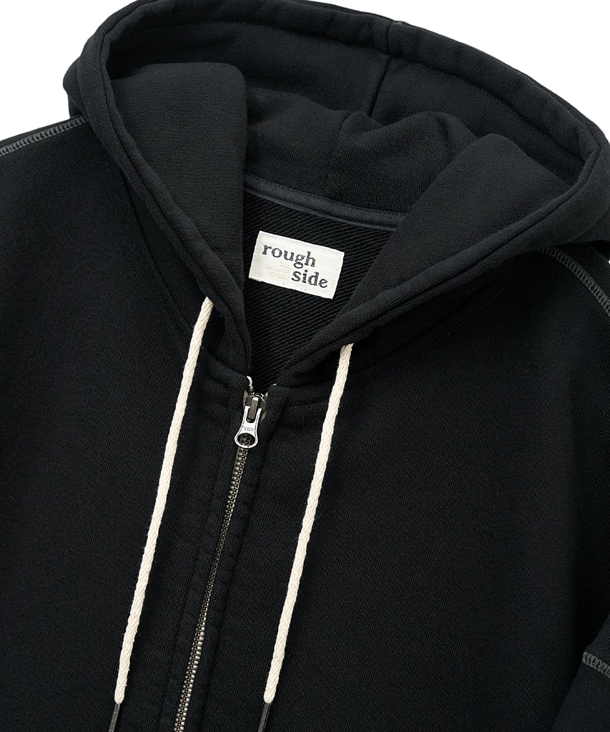 러프사이드(ROUGHSIDE) Oversized Zip Up Hoodie Black