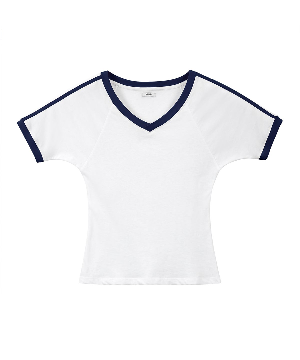 라츠유(LOTSYOU) lotsyou_V neck Ringer T-shirts Navy