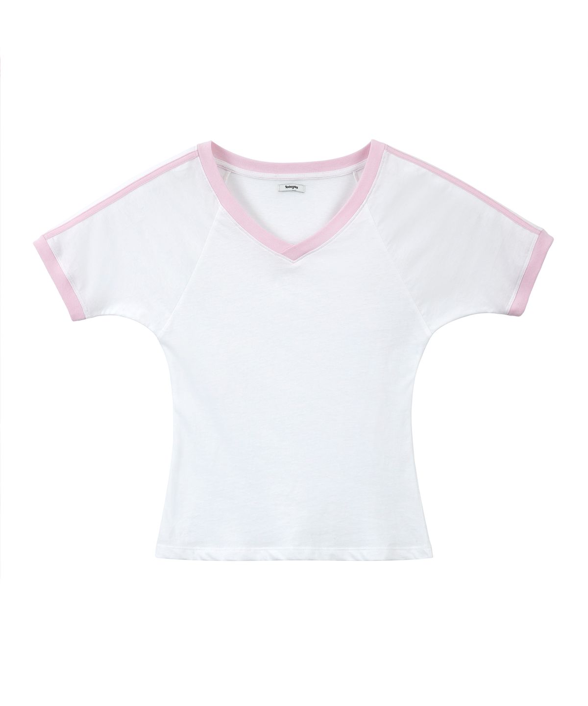 라츠유(LOTSYOU) lotsyou_V neck Ringer T-shirts Light Pink
