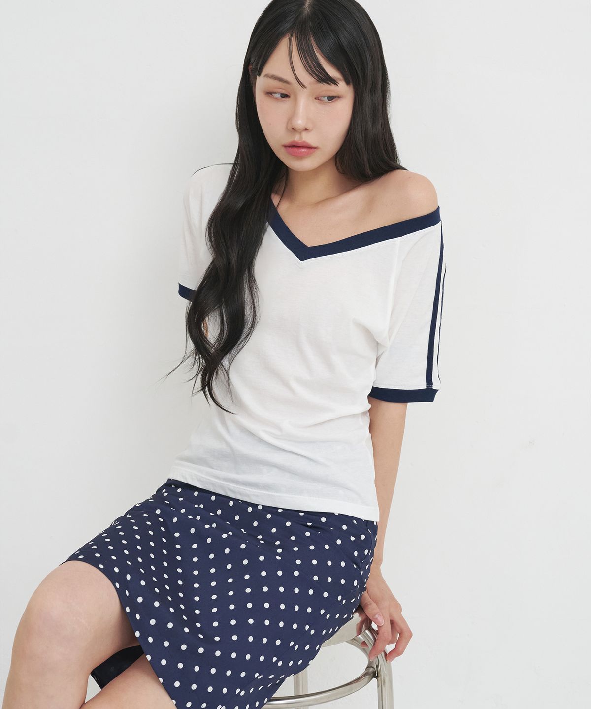 라츠유(LOTSYOU) lotsyou_Darlene Mid Skirt Navy