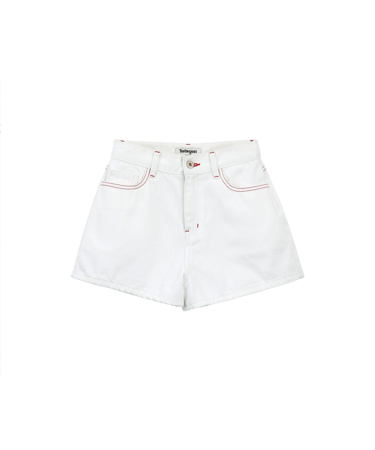 라츠유(LOTSYOU) lotsyou_Red Stitch Denim Shorts White