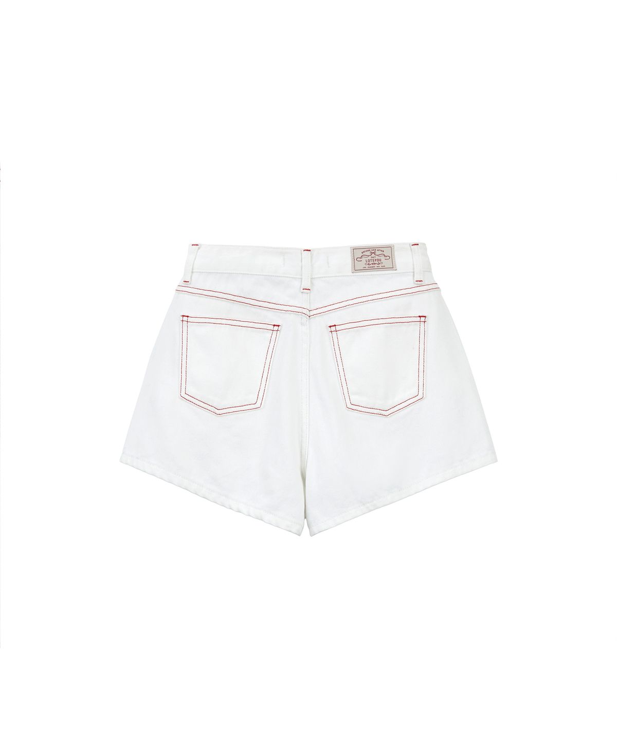 라츠유(LOTSYOU) lotsyou_Red Stitch Denim Shorts White