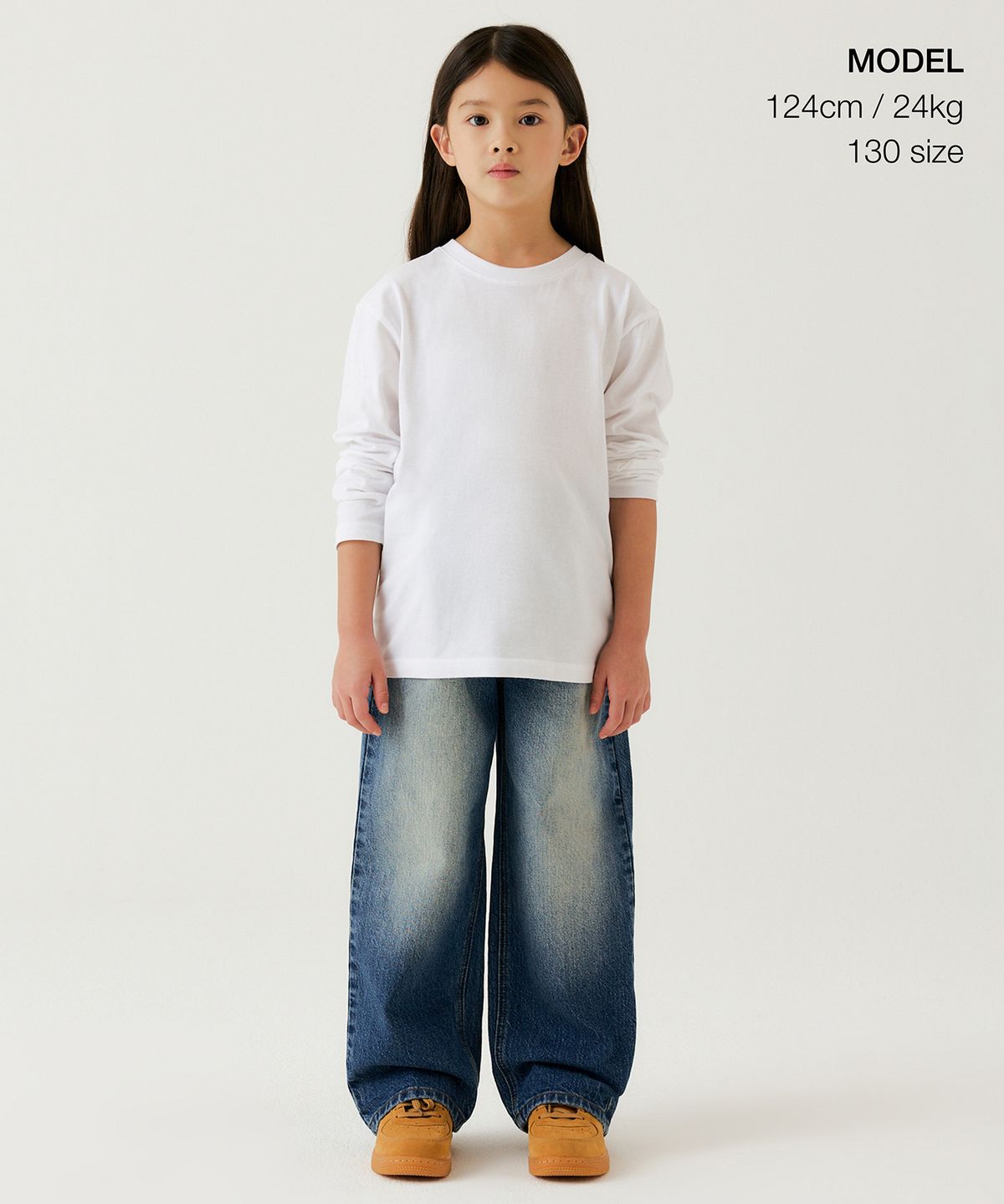 무신사 스탠다드 키즈(MUSINSA STANDARD KIDS) 빅 브러쉬 와이드 밴딩 데님 팬츠 [미디엄 인디고]