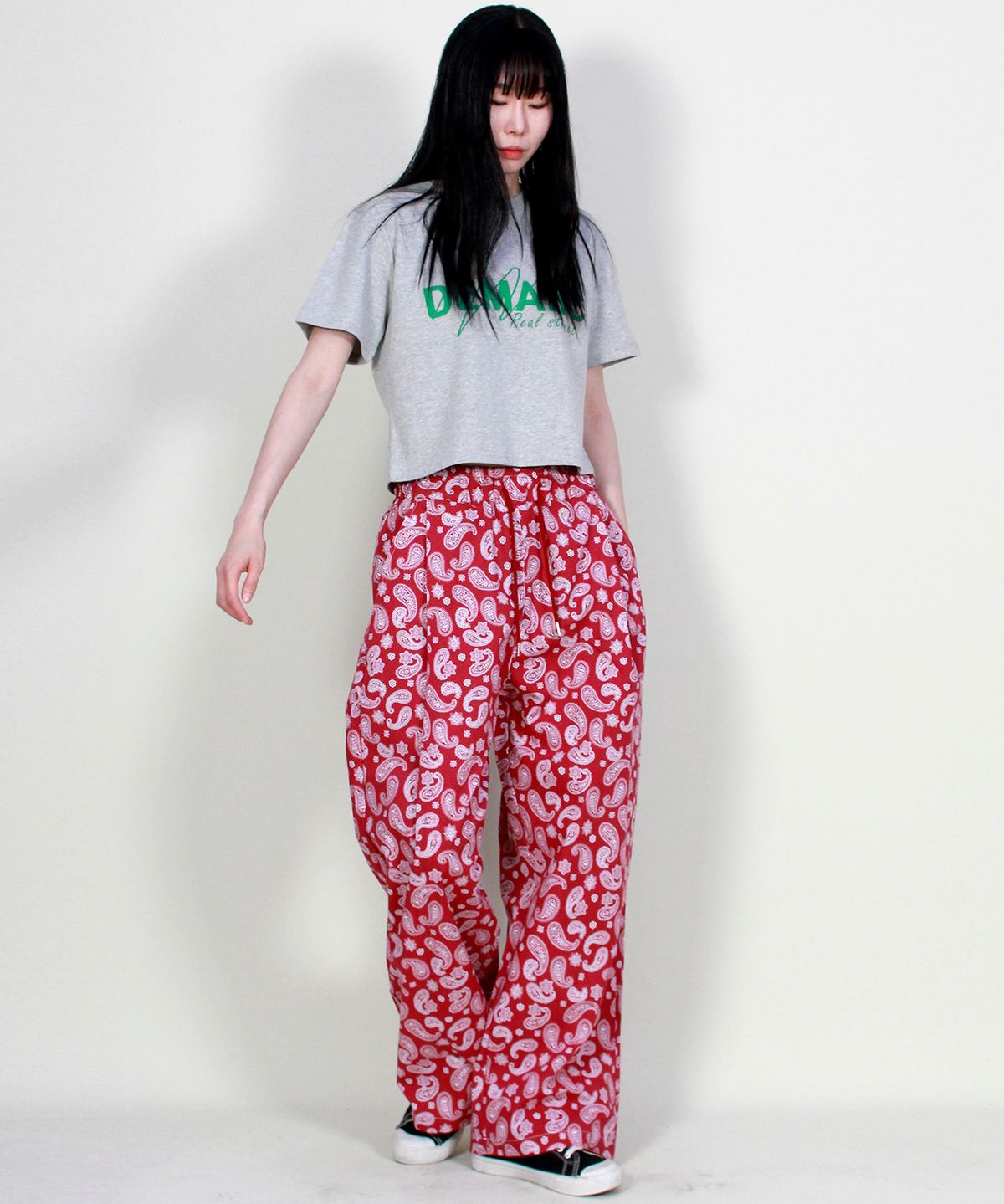 드마크(DEMARC) PAISLEY SIDE ONETUCK WIDE PANTS BURGUNDY