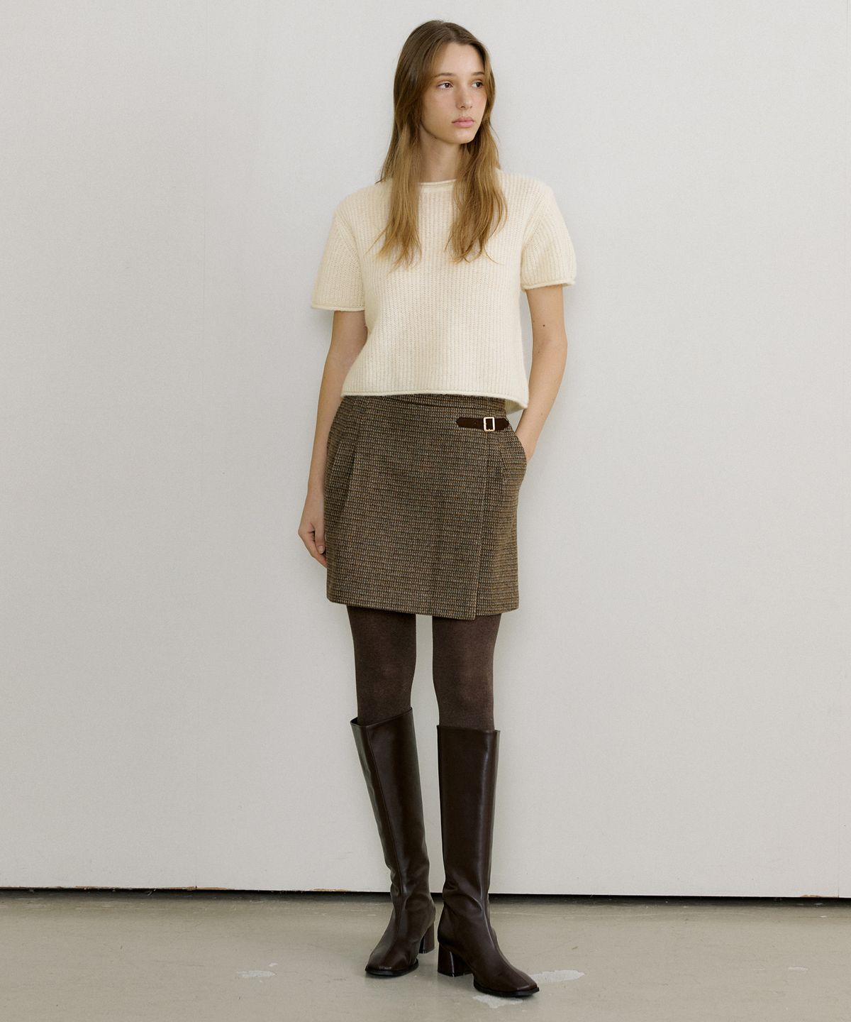 오떼뜨(OCTETTE) ALIA ALPACA CHECK SKIRTS_BROWN