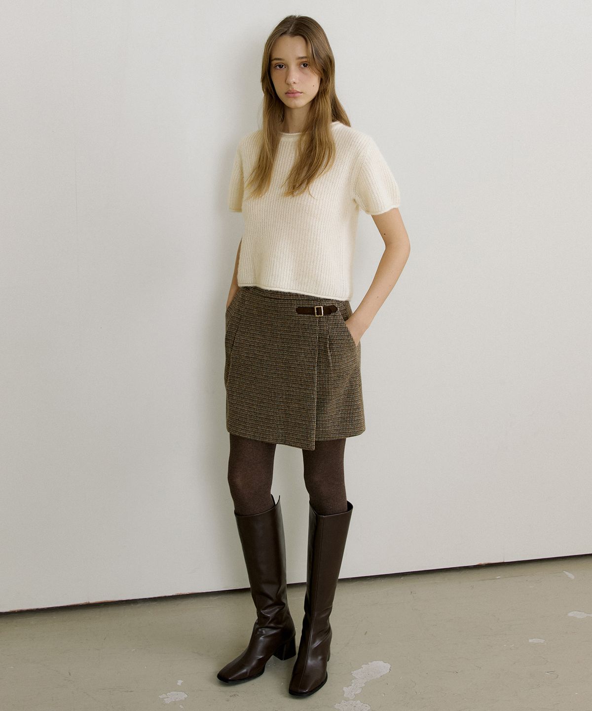 오떼뜨(OCTETTE) ALIA ALPACA CHECK SKIRTS_BROWN