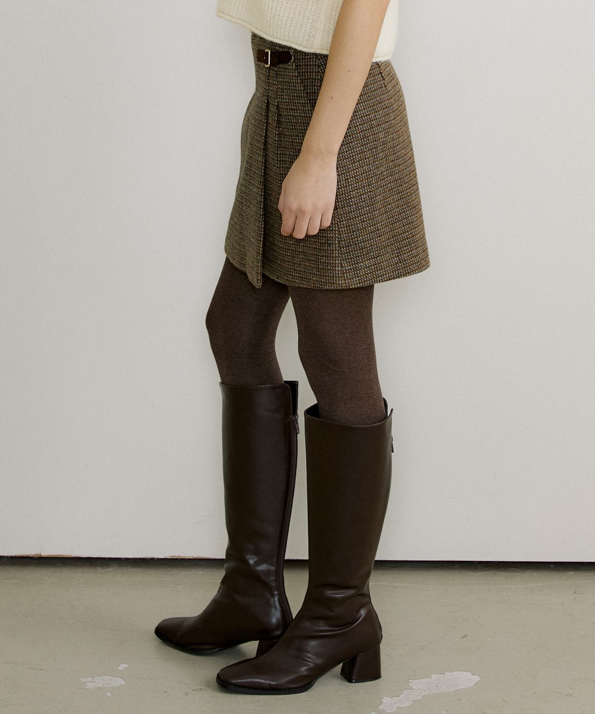 오떼뜨(OCTETTE) ALIA ALPACA CHECK SKIRTS_BROWN