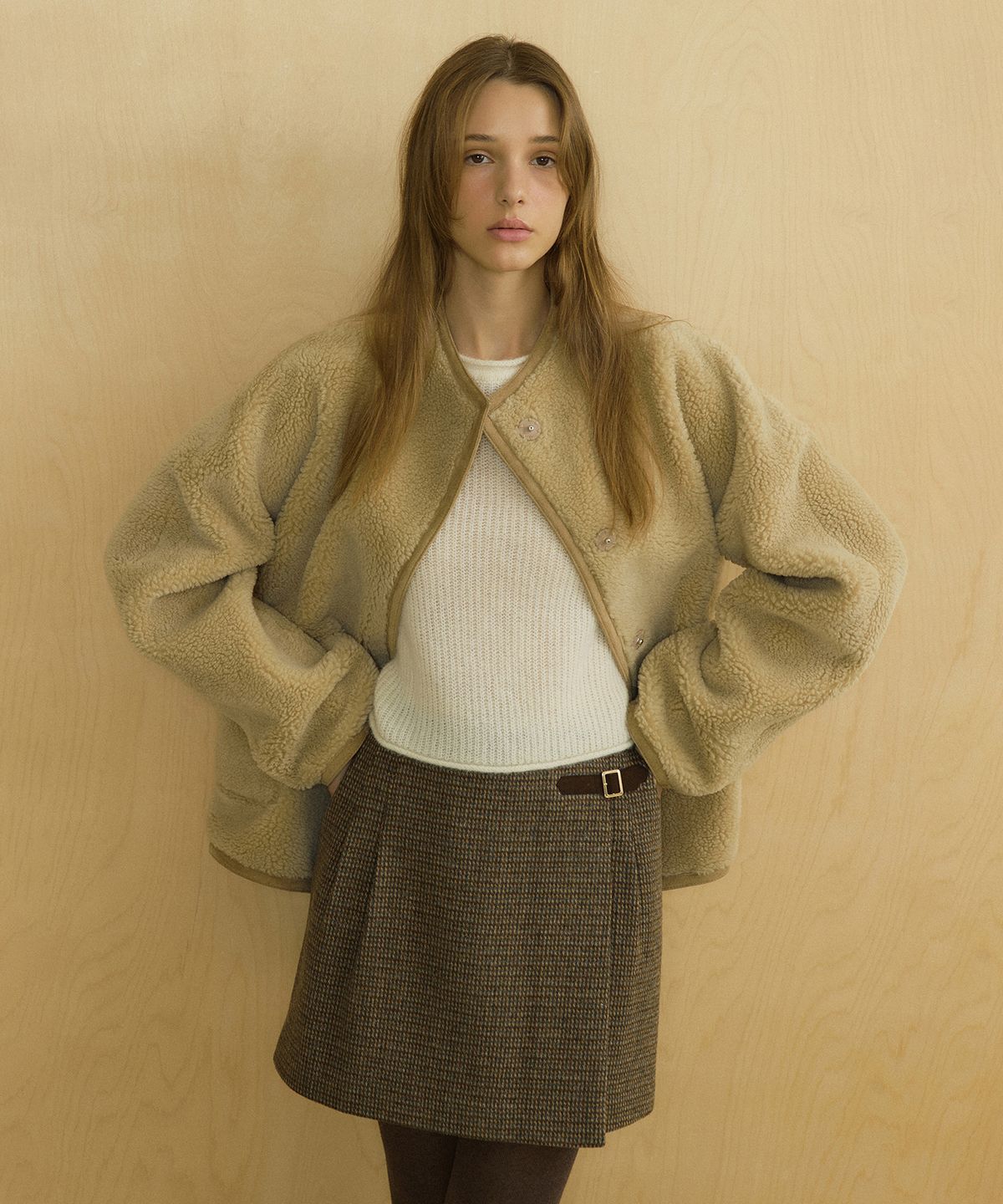 오떼뜨(OCTETTE) ALIA ALPACA CHECK SKIRTS_BROWN