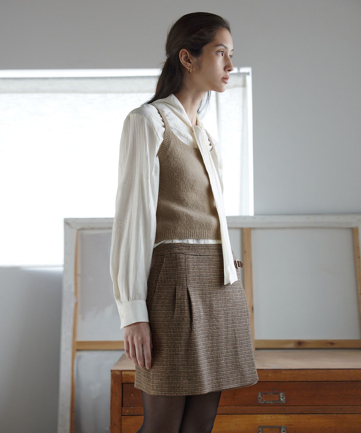 오떼뜨(OCTETTE) ALIA ALPACA CHECK SKIRTS_BROWN