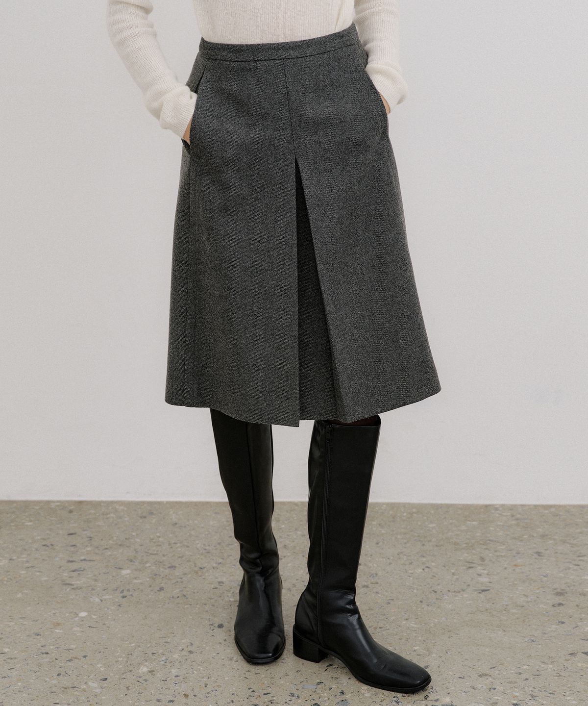 오떼뜨(OCTETTE) VERY WOOL TWILL MIDI SKIRTS_2COLOR