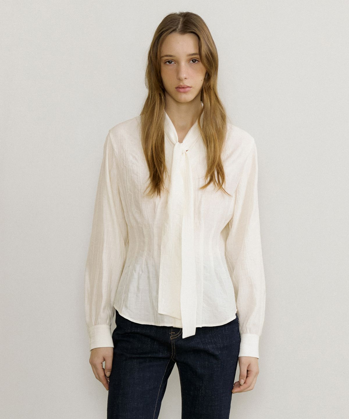 오떼뜨(OCTETTE) CROFFLE TIE BLOUSE_WIRNKLE VER_2COLOR